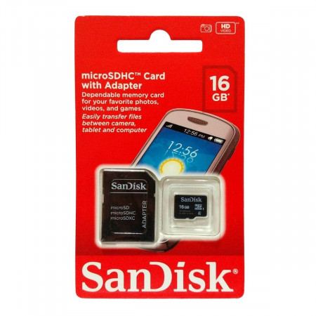 CARTAO MICRO SD 16GB + ADAPTADOR SANDISK