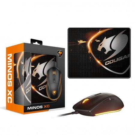 MOUSE USB GAMER COUGAR MINOS XC + MOUSE PAD SPEED XC 4000DPI PRETO