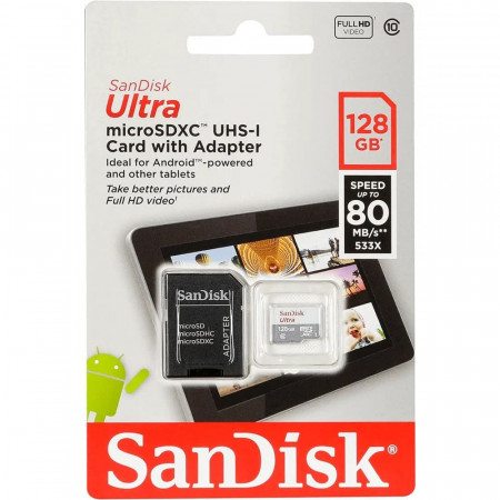 CARTAO MICRO SD 128GB CLASSE 10 80MB/S ULTRA SANDISK
