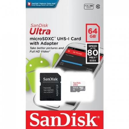 CARTAO MICRO SD 64GB CLASSE 10 80MB/S ULTRA SANDISK